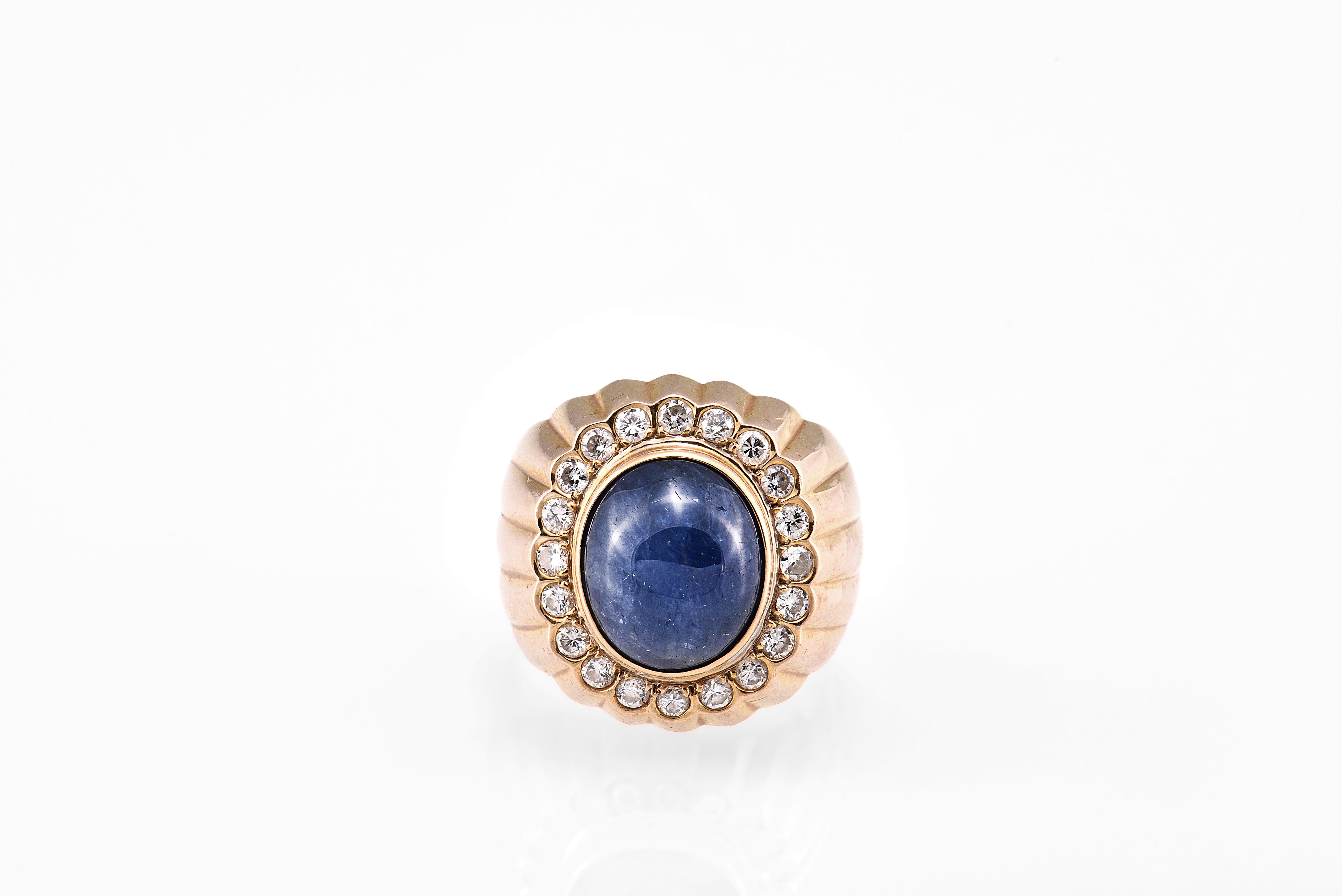 14K Gold Natural Blue Sapphire & Diamond Ring with Gemstone Report (Künstler*in) im Angebot