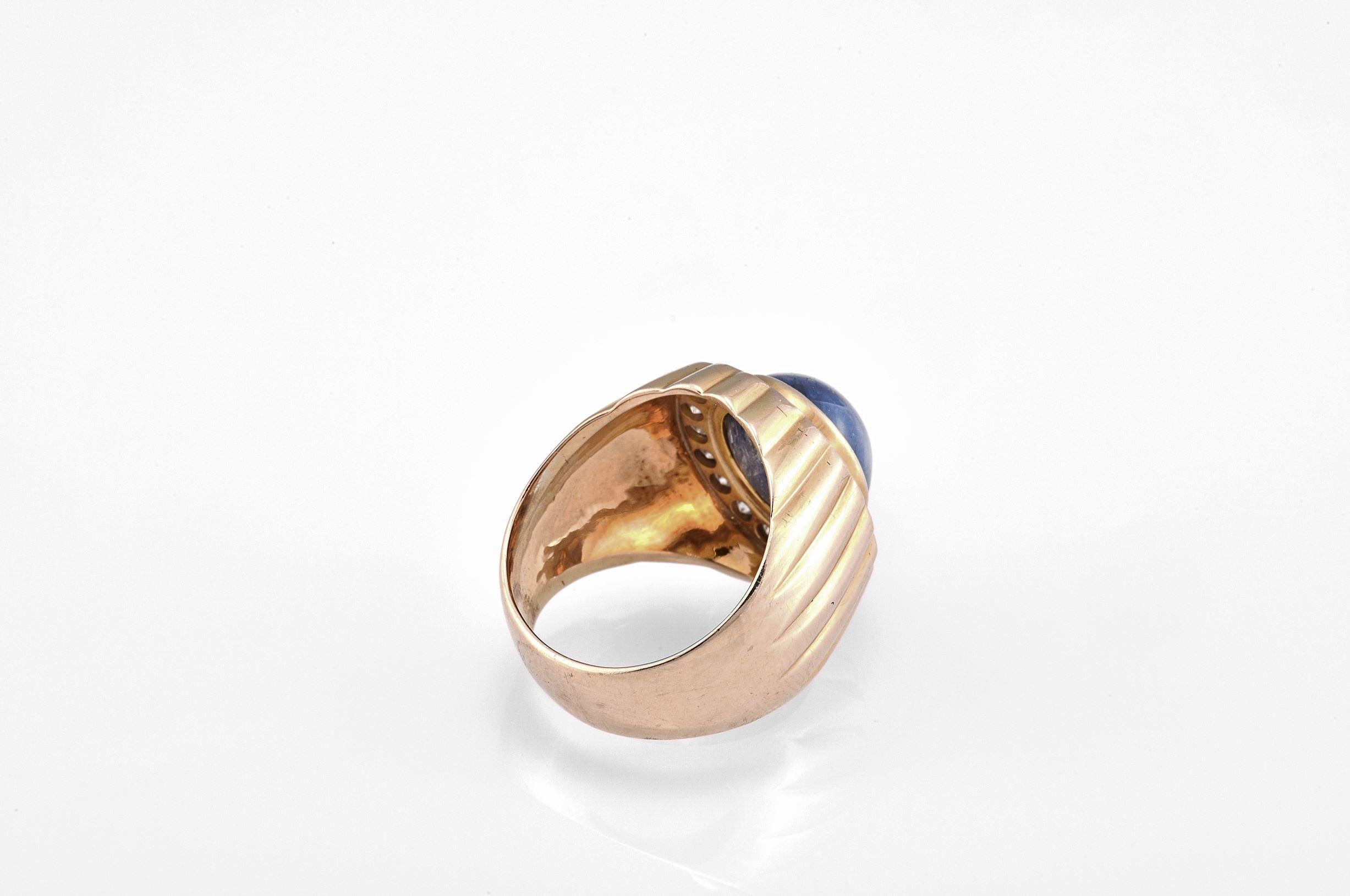 14K Gold Natural Blue Sapphire & Diamond Ring with Gemstone Report im Zustand „Gut“ im Angebot in Pasadena, CA