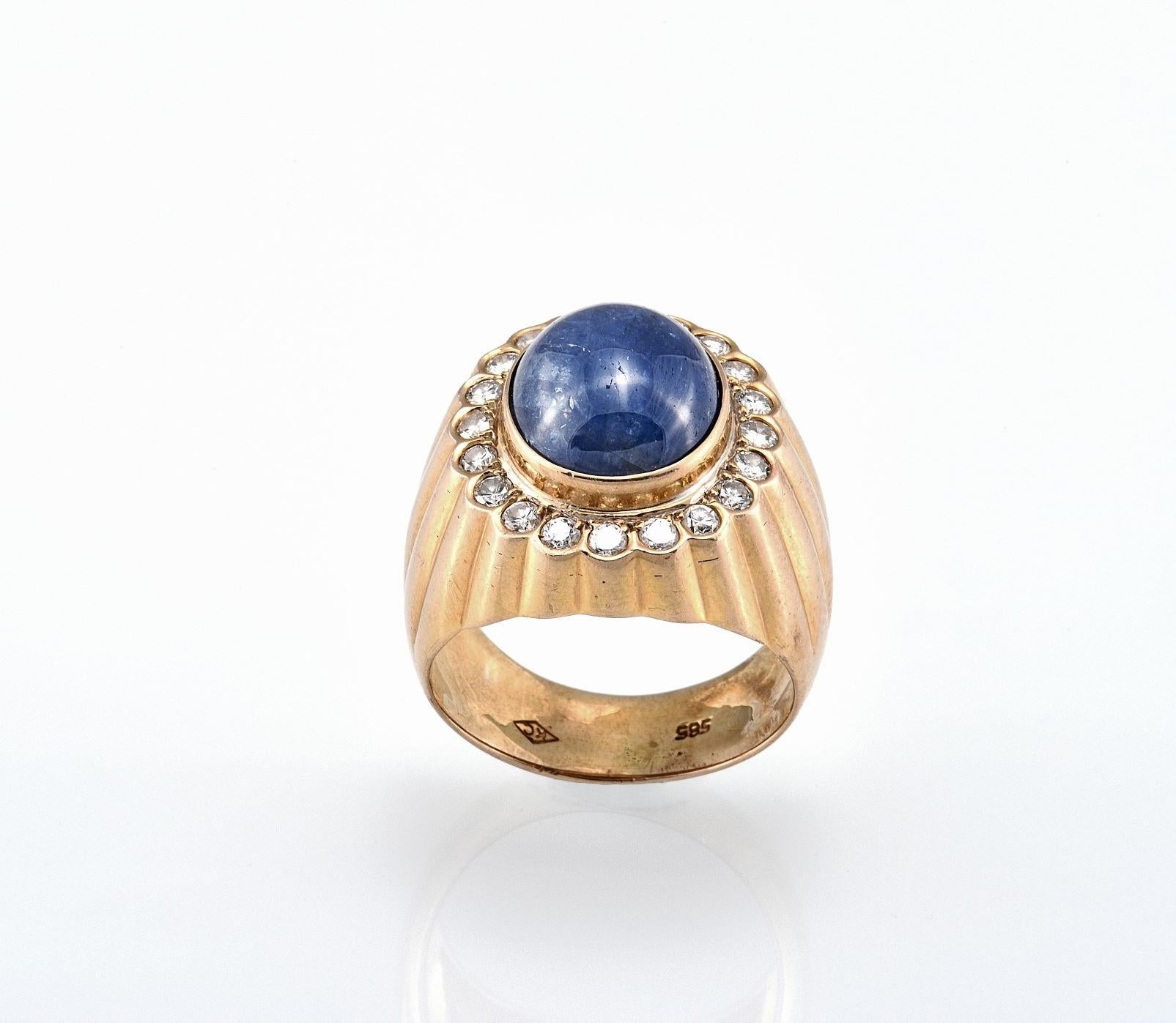 14K Gold Natural Blue Sapphire & Diamond Ring with Gemstone Report für Damen oder Herren im Angebot