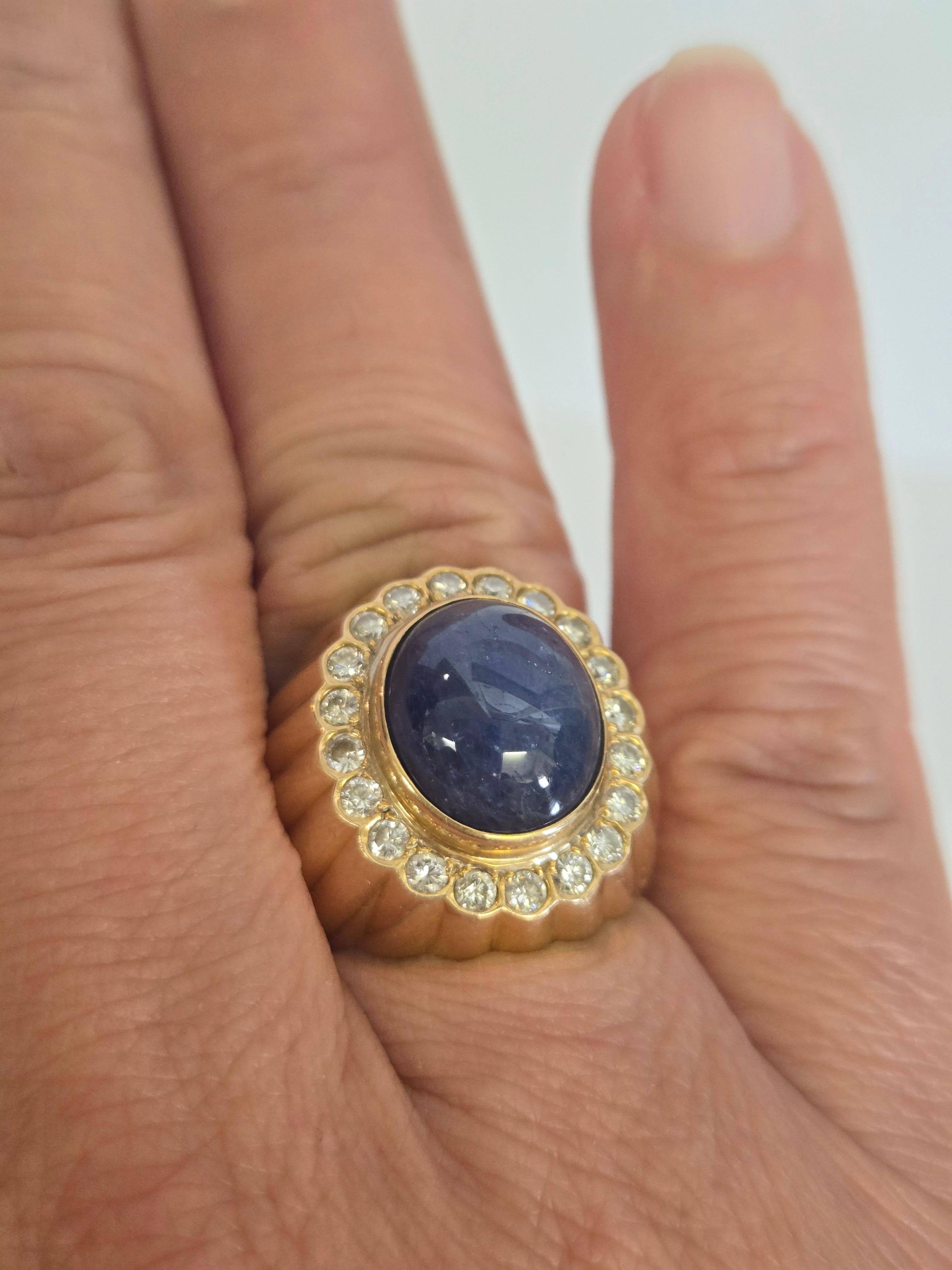 14K Gold Natural Blue Sapphire & Diamond Ring with Gemstone Report im Angebot 1