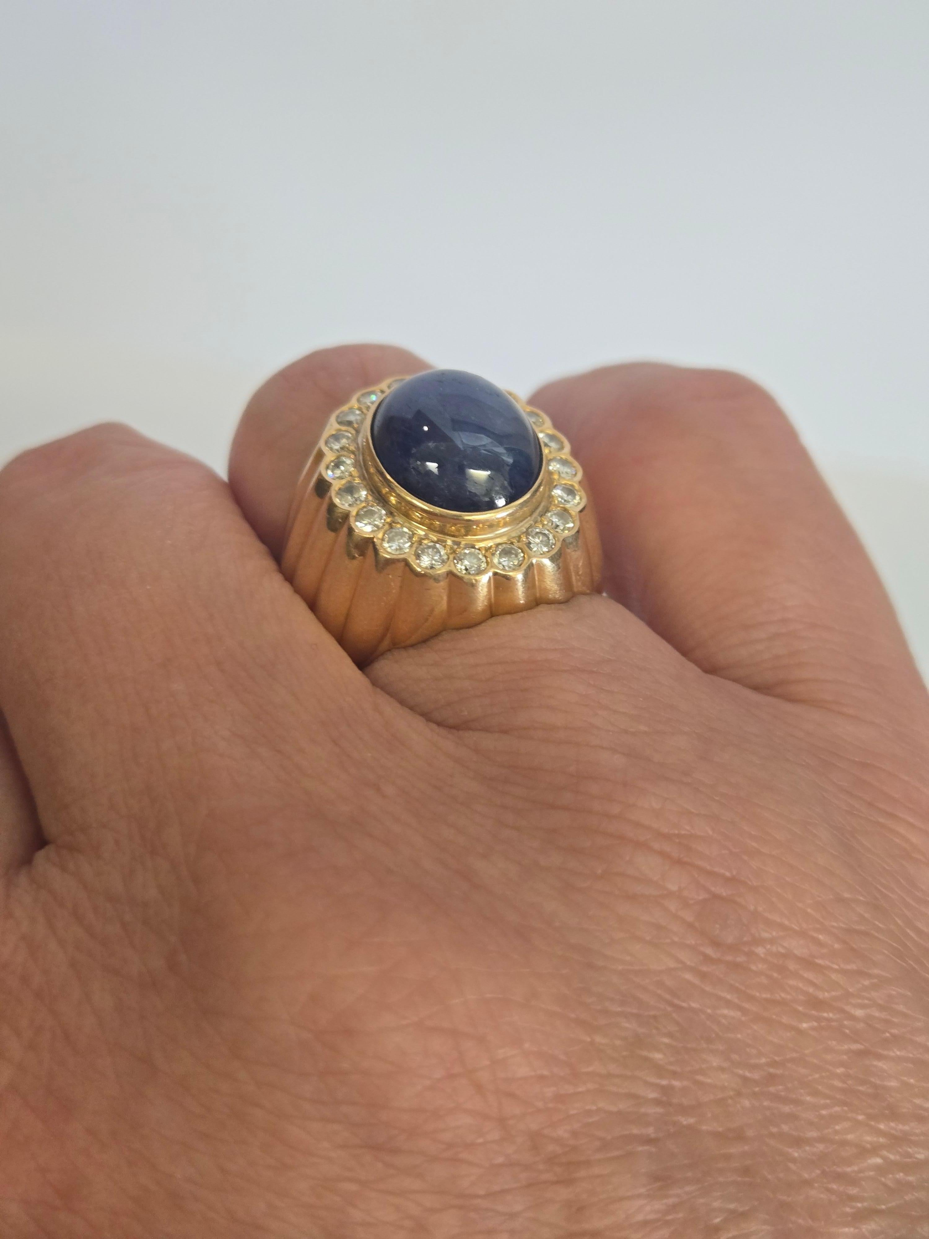 14K Gold Natural Blue Sapphire & Diamond Ring with Gemstone Report im Angebot 2