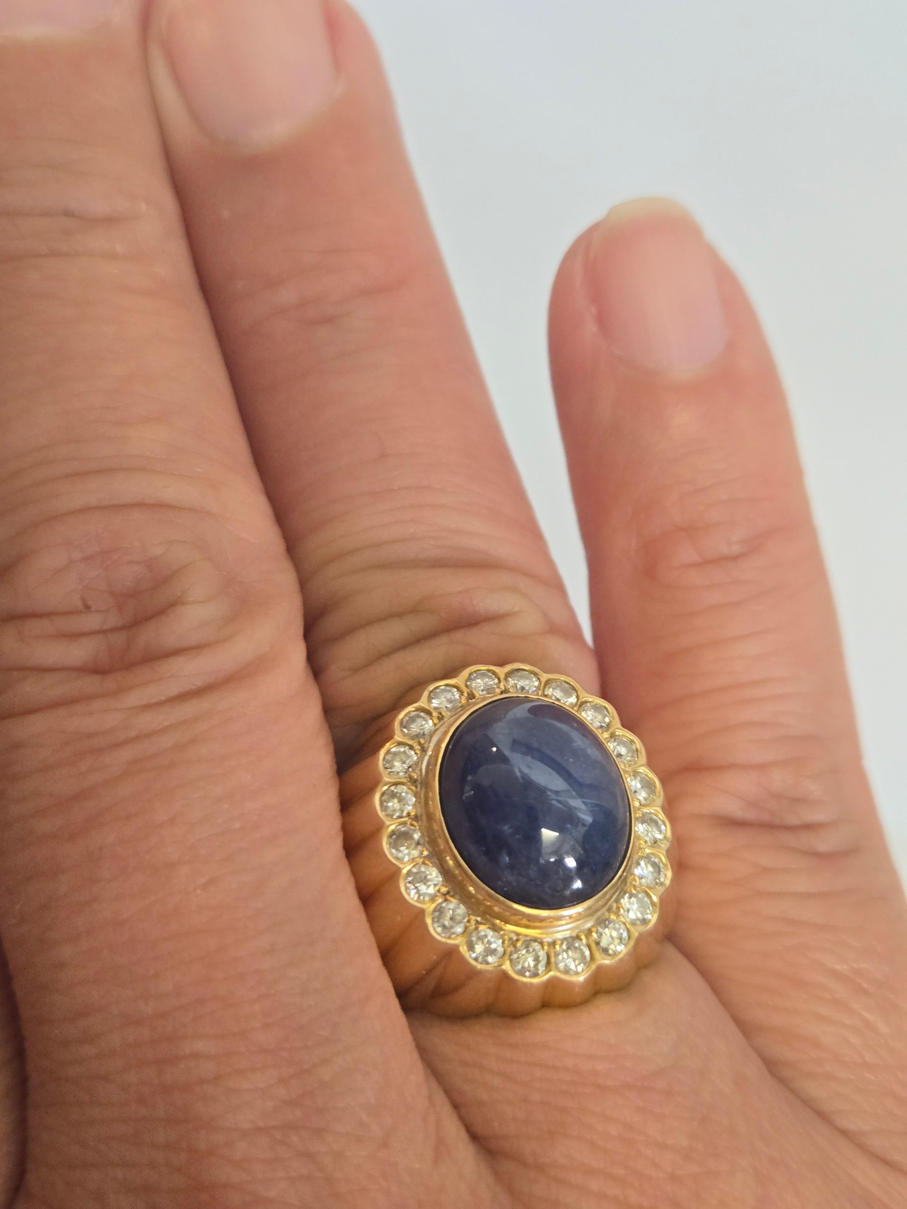 14K Gold Natural Blue Sapphire & Diamond Ring with Gemstone Report im Angebot 3