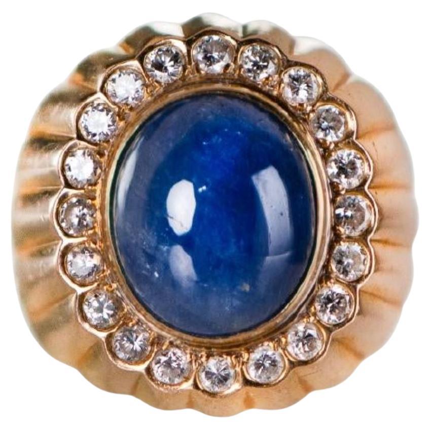 14K Gold Natural Blue Sapphire & Diamond Ring with Gemstone Report