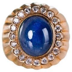 14K Gold Natural Blue Sapphire & Diamond Ring with Gemstone Report