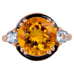 14k Gold Natürlicher Citrin Ring, Statement-Edelsteinringe, Vintage-Edelsteinring