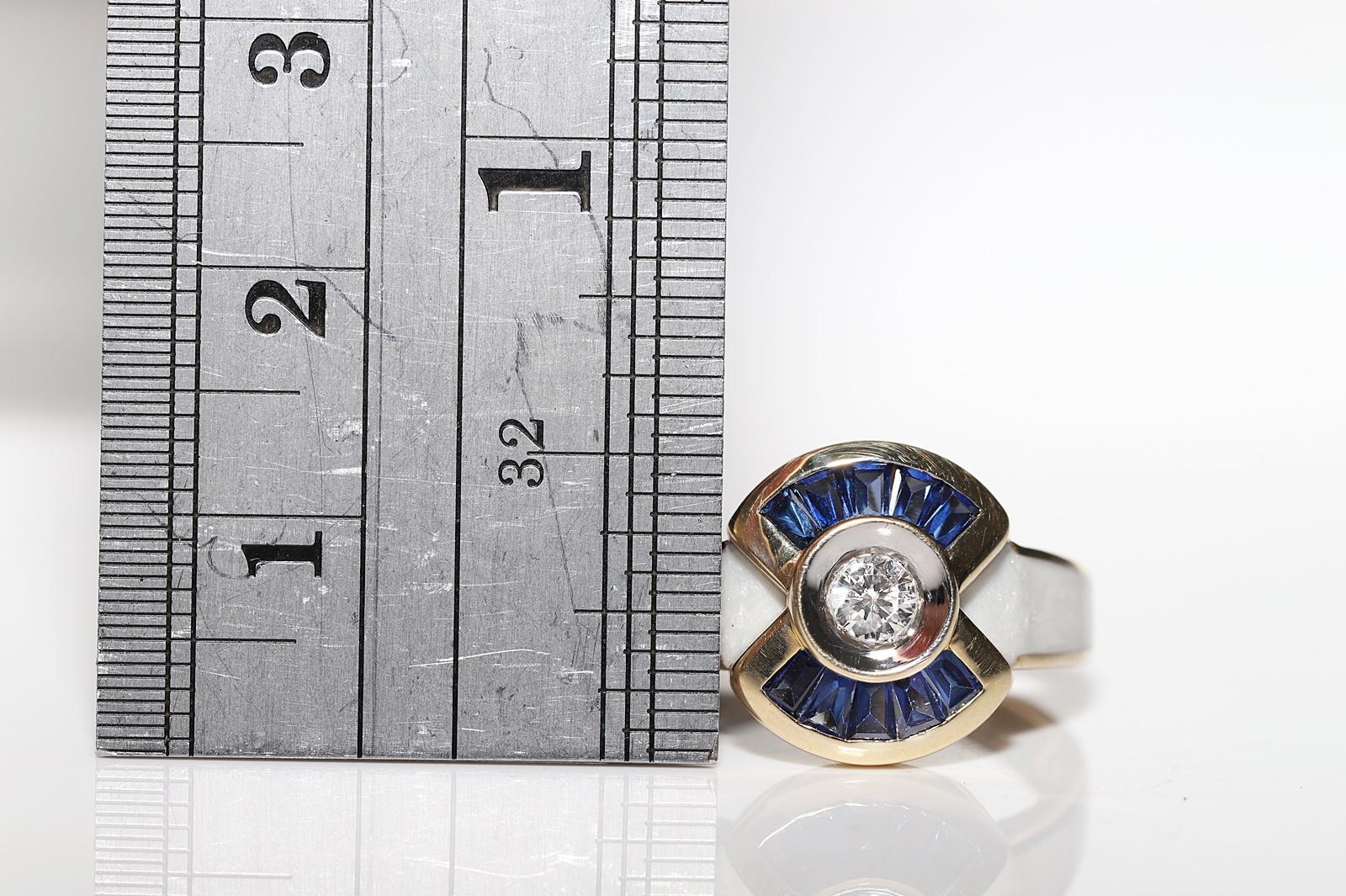 14k Gold Natural Diamond And Caliber Sapphire Decorated Enamel Ring in vendita 6