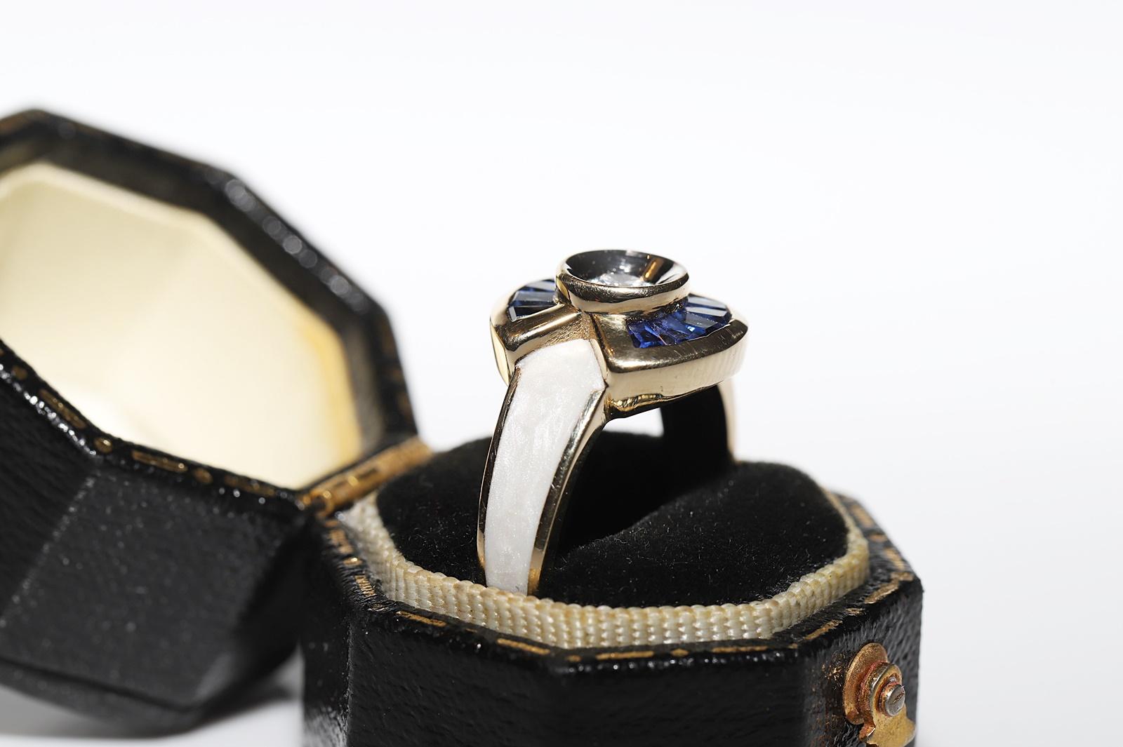  14k Gold Natural Diamond And Caliber Sapphire Decorated Enamel Ring In New Condition For Sale In Fatih/İstanbul, 34