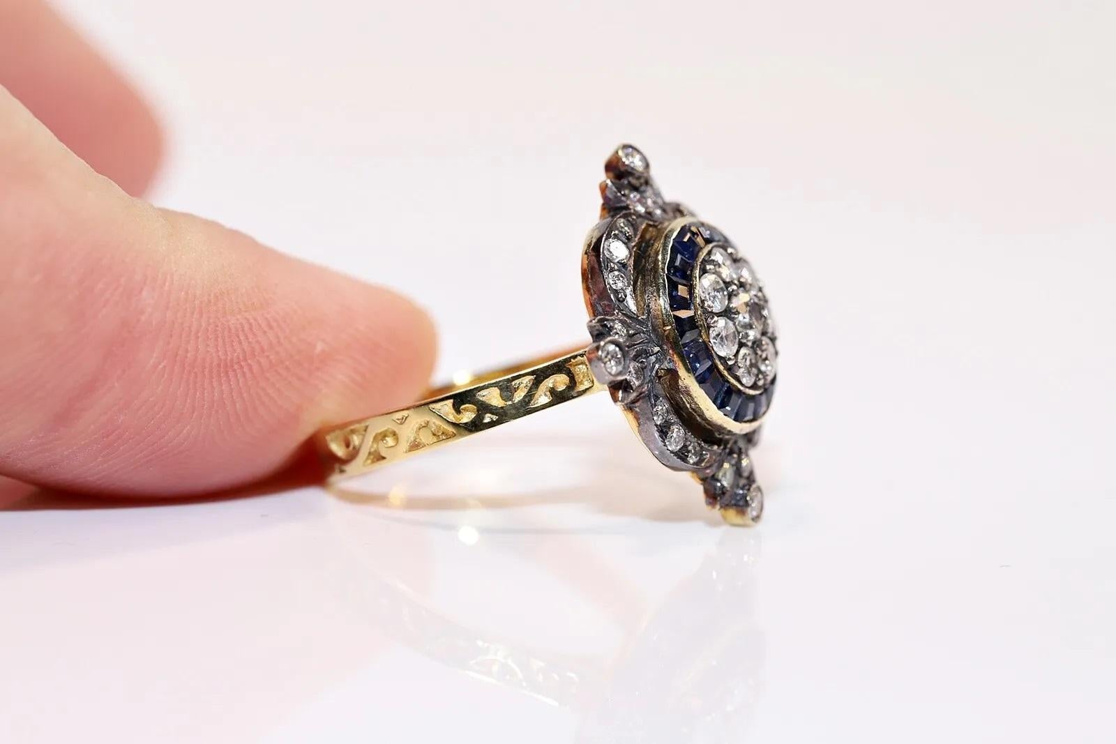 Modern 14k Gold Natural Diamond And Caliber Sapphire Decorated Ring  For Sale