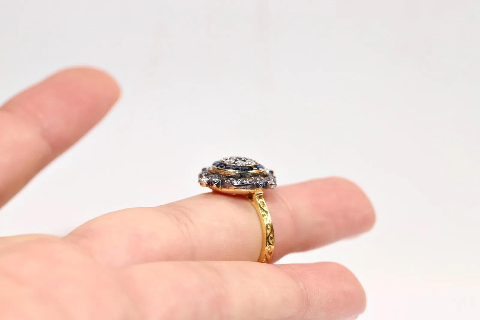 14k Gold Natural Diamond And Caliber Sapphire Decorated Ring  For Sale 2