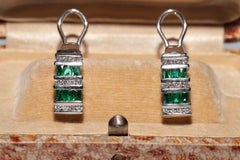14k Gold Natural Diamond And Emerald Decorated Omega Back Earring