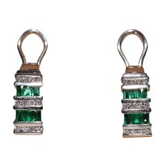 14k Gold Natural Diamond And Emerald Decorated Omega Back Earring
