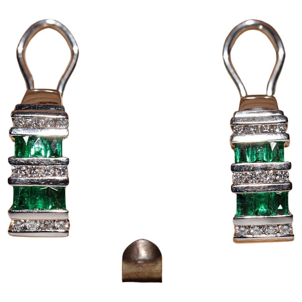 14k Gold Natural Diamond And Emerald Decorated Omega Back Earring