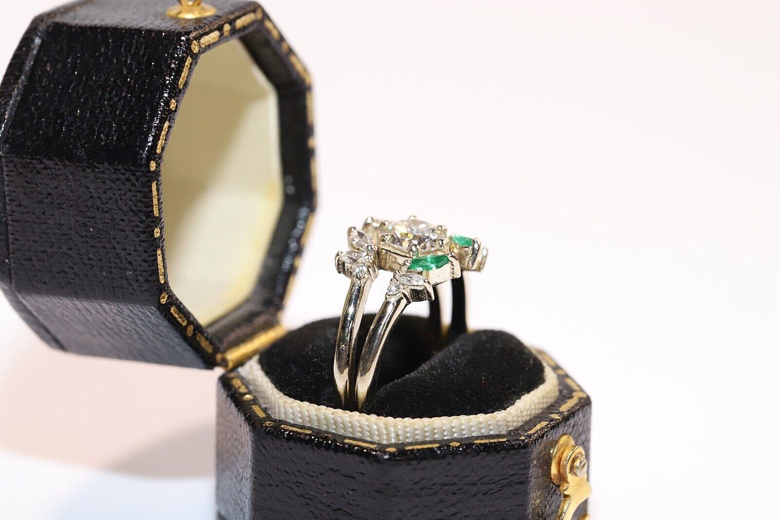 14k Gold Natural Diamond And Emerald Decorated Ring  For Sale 4