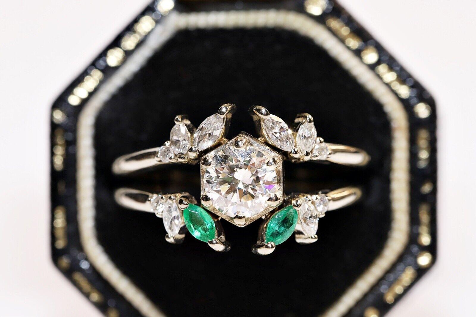 14k Gold Natural Diamond And Emerald Decorated Ring  For Sale 3