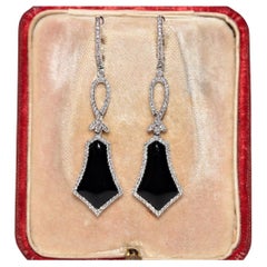 Boucle d'oreille pendante en or 14k ornée de diamants naturels et d'onyx