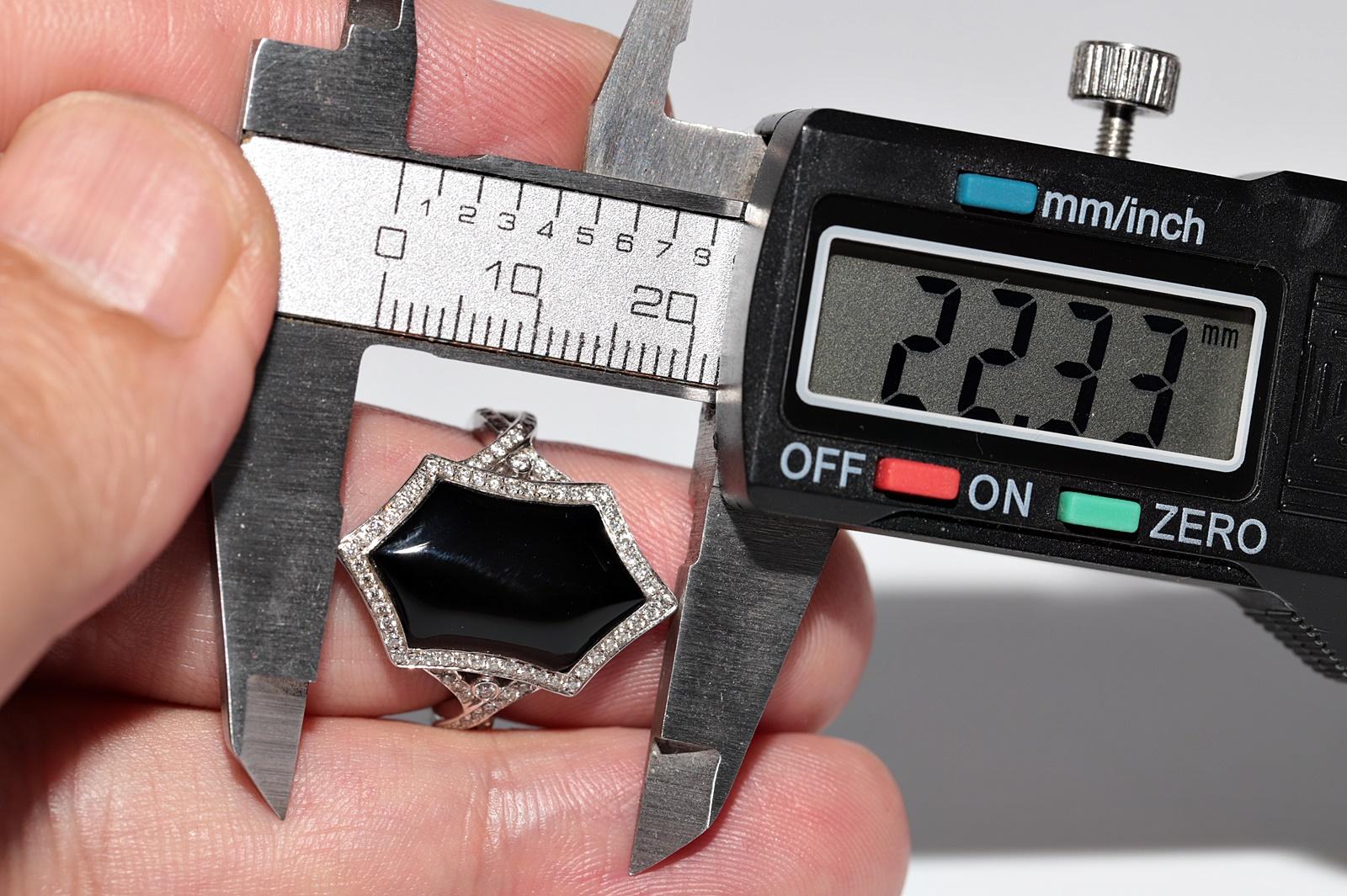 14k Gold Natürlicher Diamant und Onyx Dekorierter Navette-Ring im Angebot 6