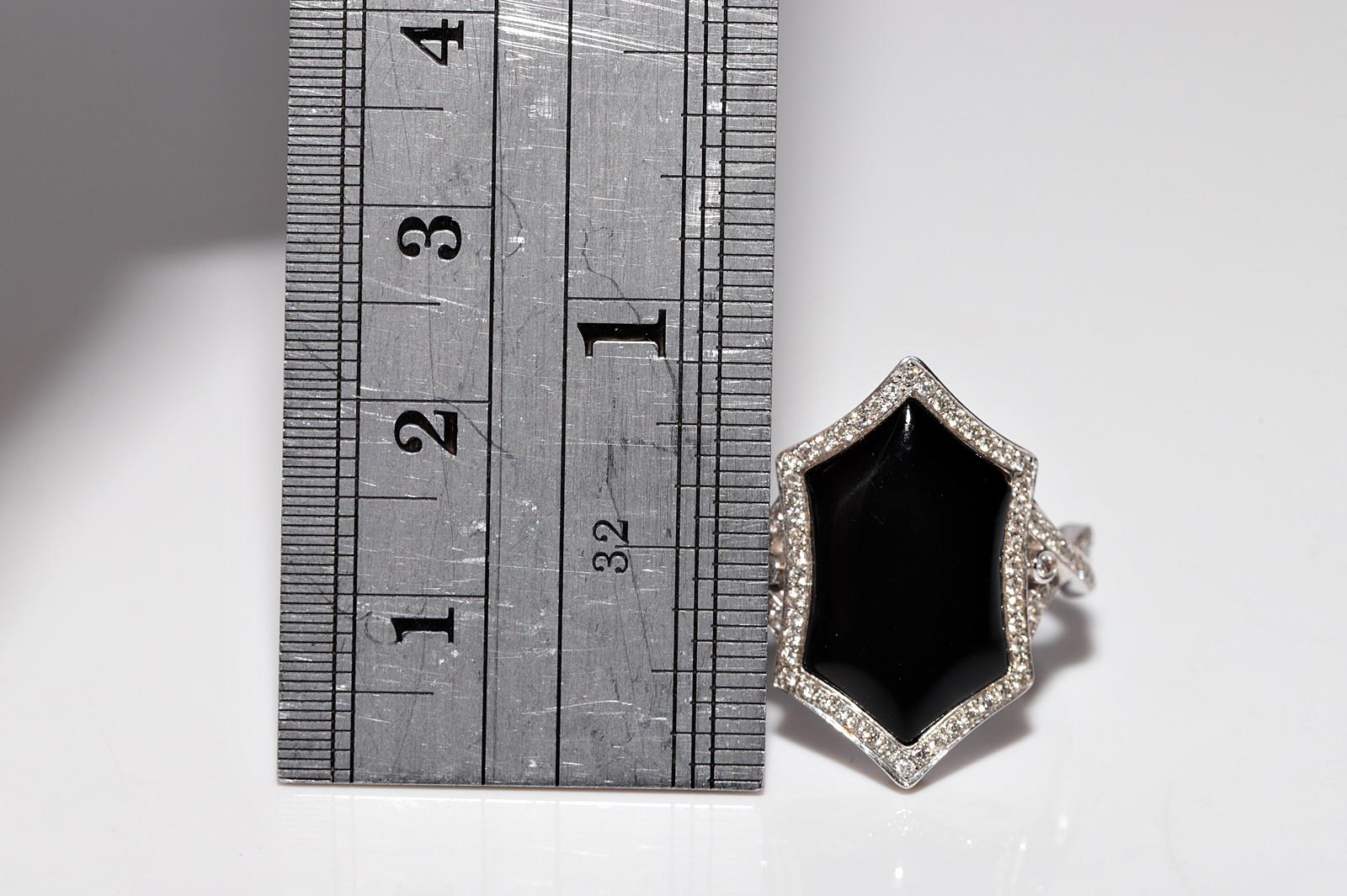 Anello Navette decorato con diamanti naturali e onice in oro 14k In condizioni buone in vendita a Fatih/İstanbul, 34