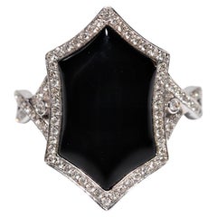 Bague navette décorée en or 14 carats, diamant naturel et onyx