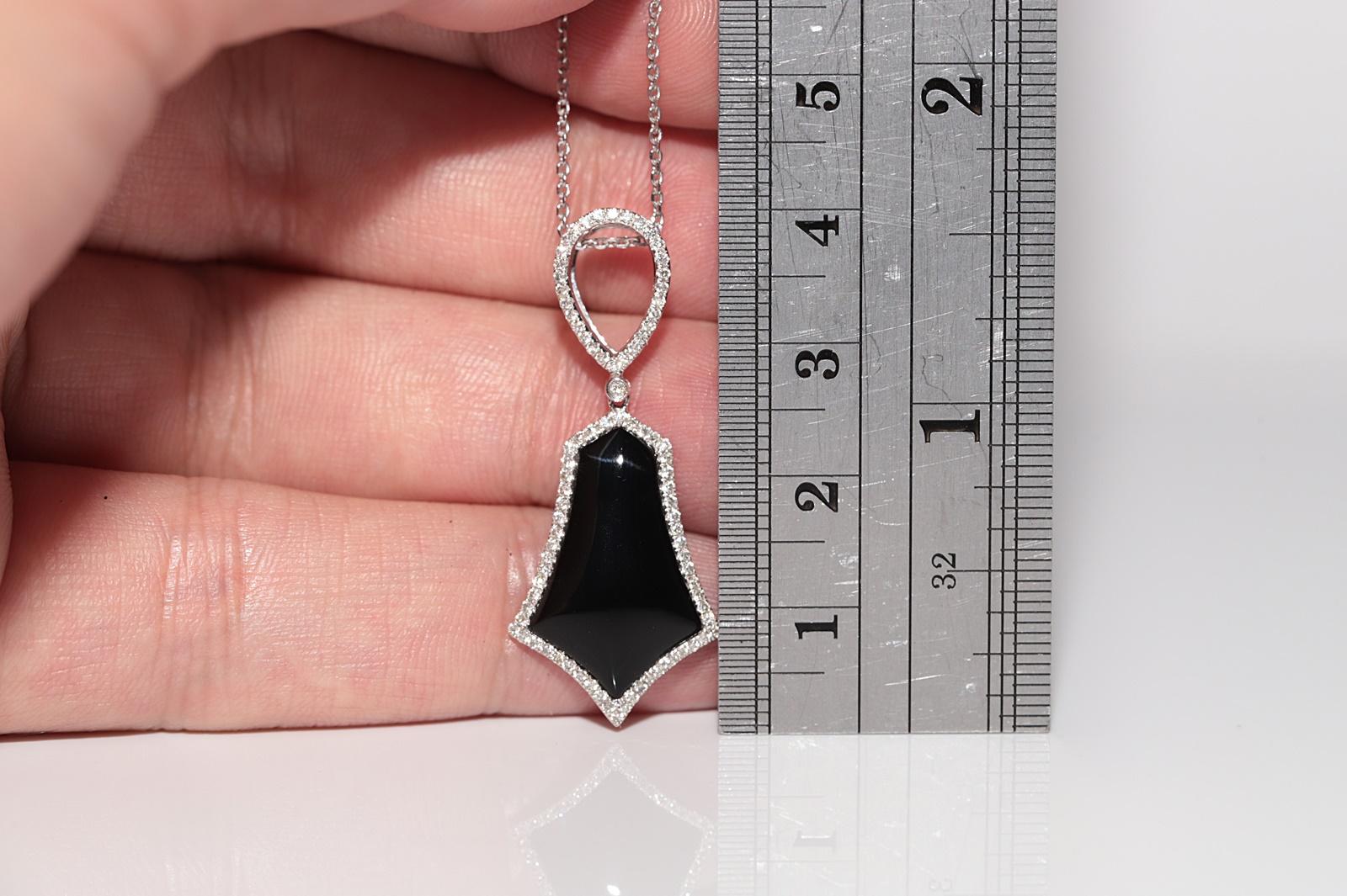 14k Gold Natural Diamond And Onyx Decorated Pendant Necklace For Sale 6