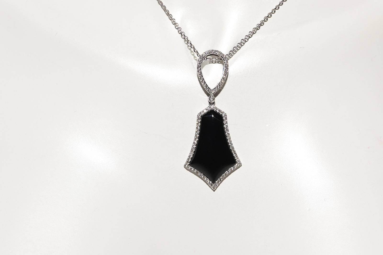 Modern 14k Gold Natural Diamond And Onyx Decorated Pendant Necklace For Sale