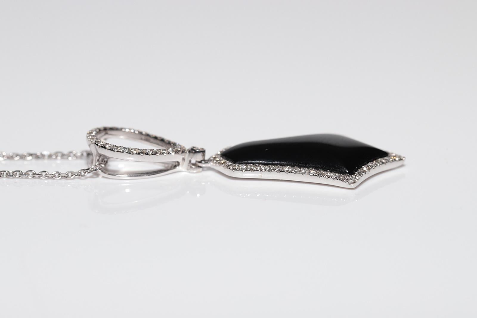 14k Gold Natural Diamond And Onyx Decorated Pendant Necklace For Sale 3