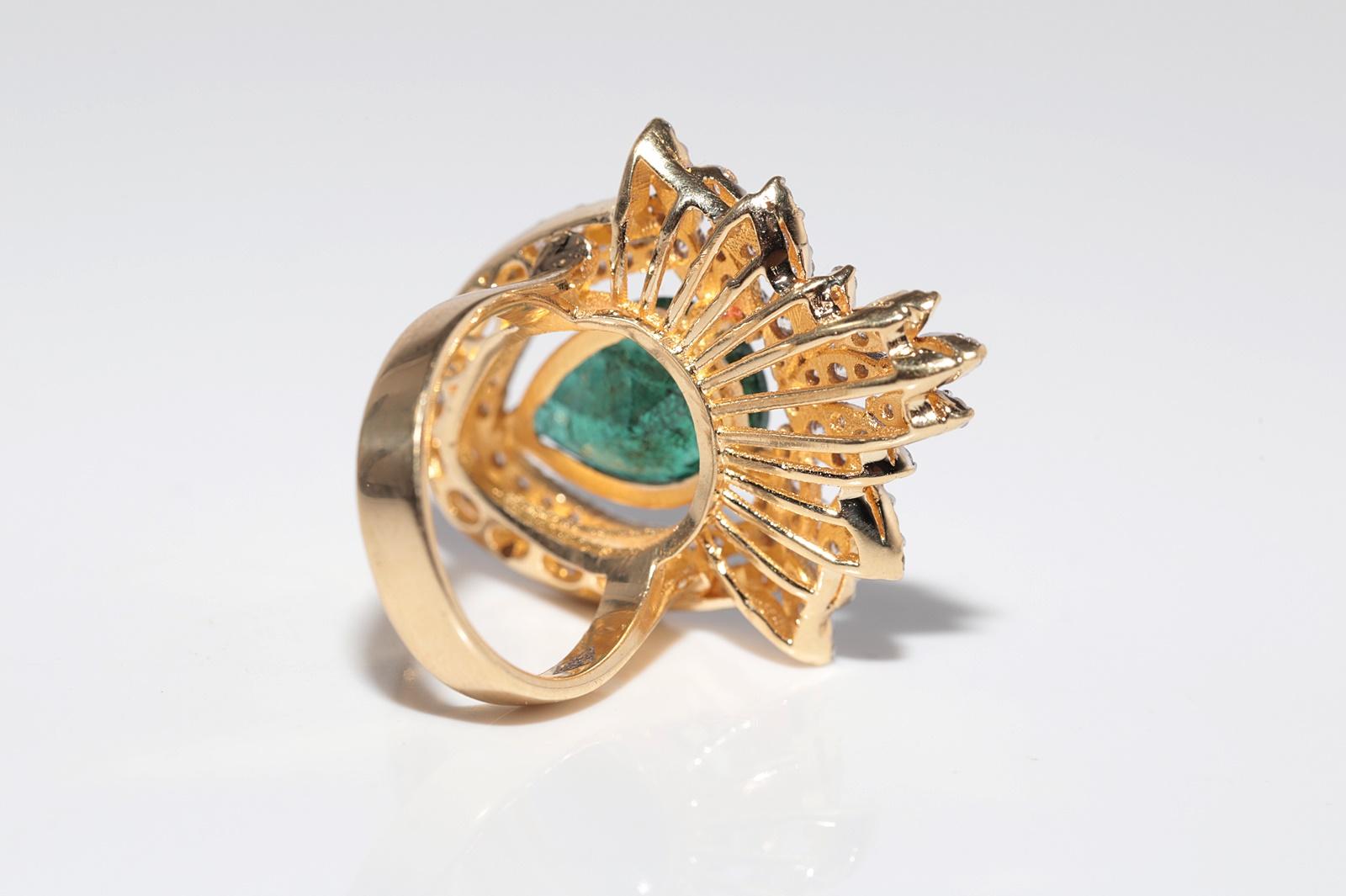 14k Gold Natürlicher Diamant und Smaragd im Birnenschliff Starker Erstaunlicher Ring im Angebot 4