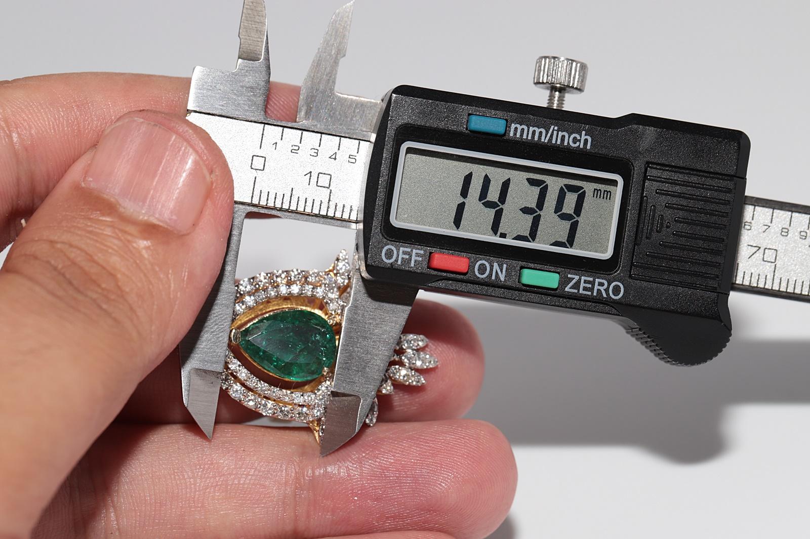 14k Gold Natürlicher Diamant und Smaragd im Birnenschliff Starker Erstaunlicher Ring im Angebot 10