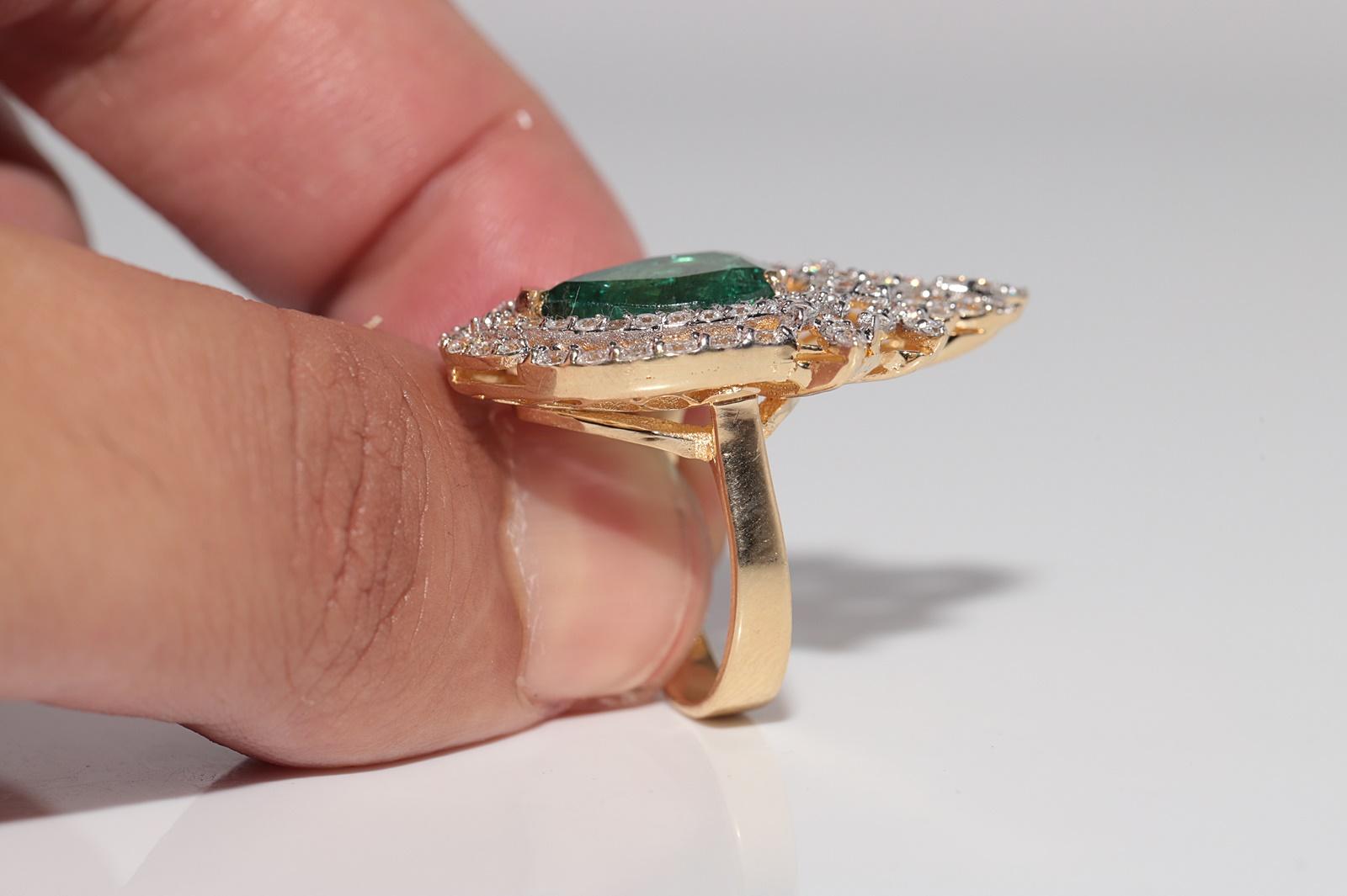 14k Gold Natürlicher Diamant und Smaragd im Birnenschliff Starker Erstaunlicher Ring im Angebot 11
