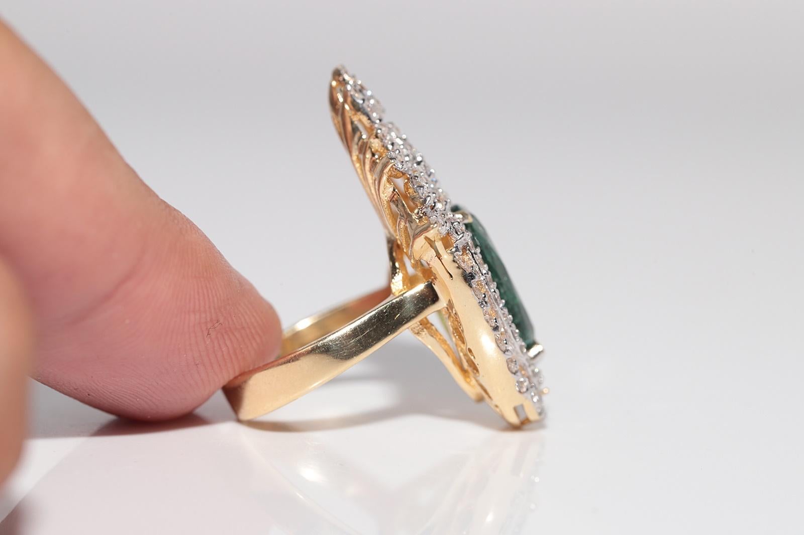 14k Gold Natürlicher Diamant und Smaragd im Birnenschliff Starker Erstaunlicher Ring im Angebot 3