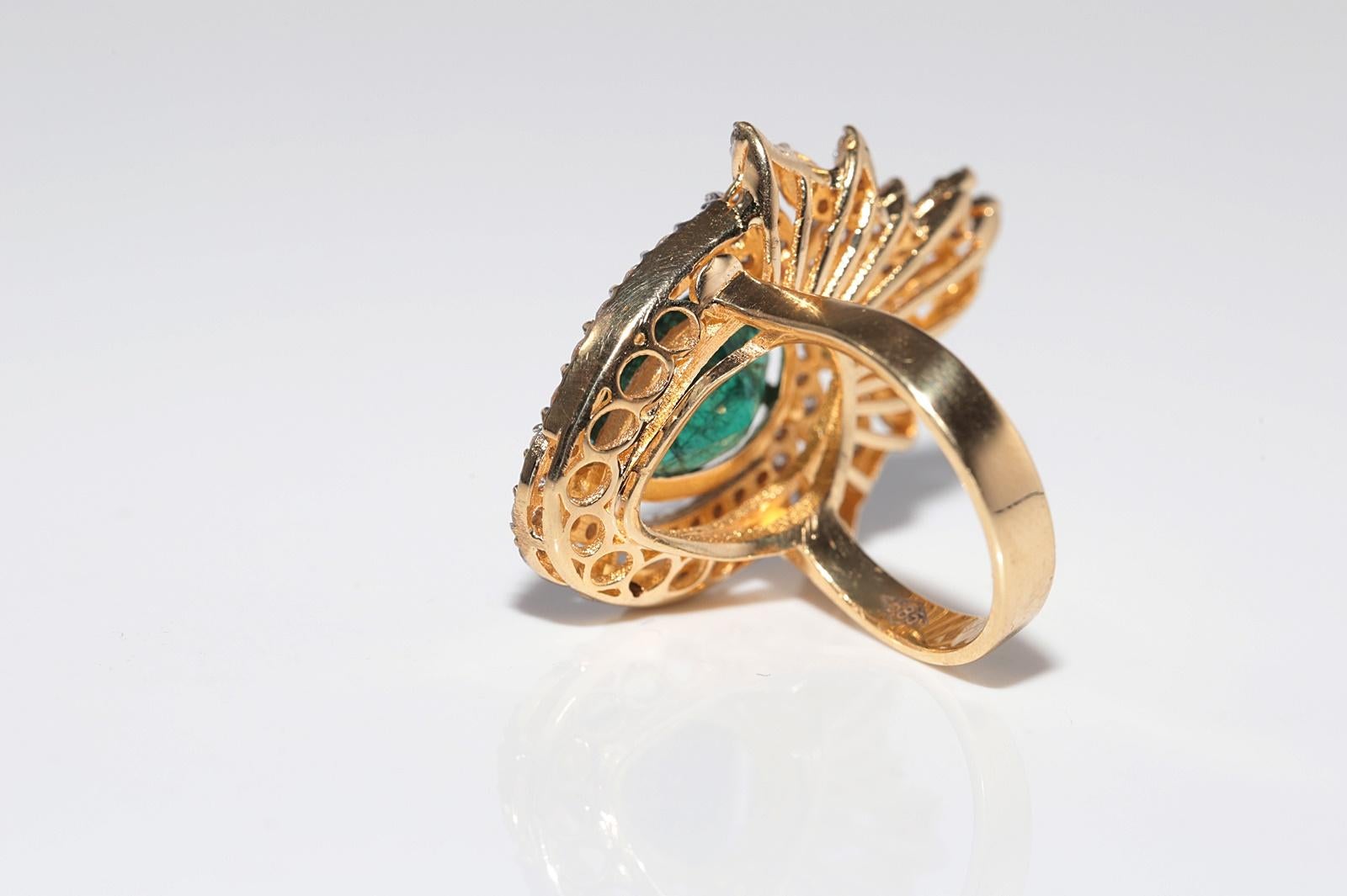 14k Gold Natural Diamond And Pear Cut Emerald Strong Ring For Sale 5