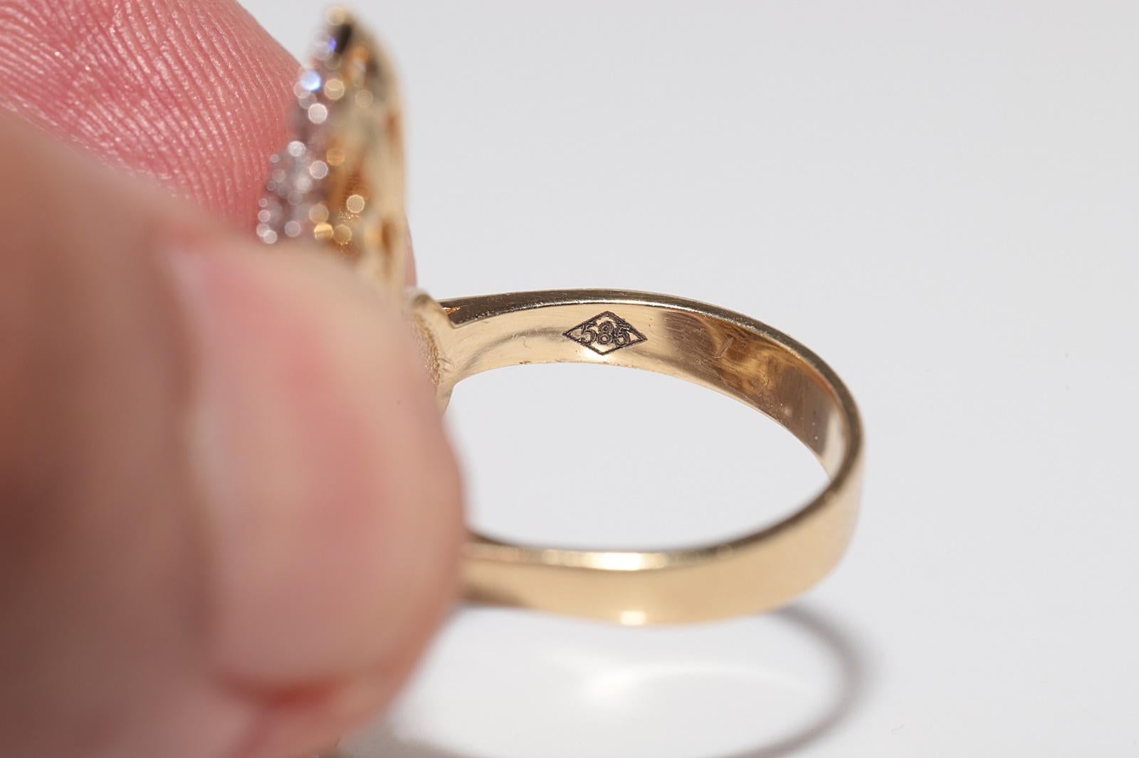 14k Gold Natural Diamond And Pear Cut Emerald Strong Ring For Sale 7