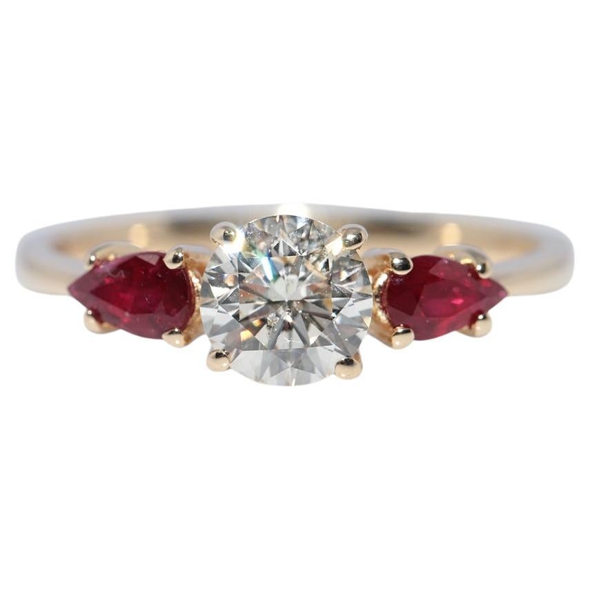 14k Gold Natural Diamond And Pear Cut Ruby Decorated Ring