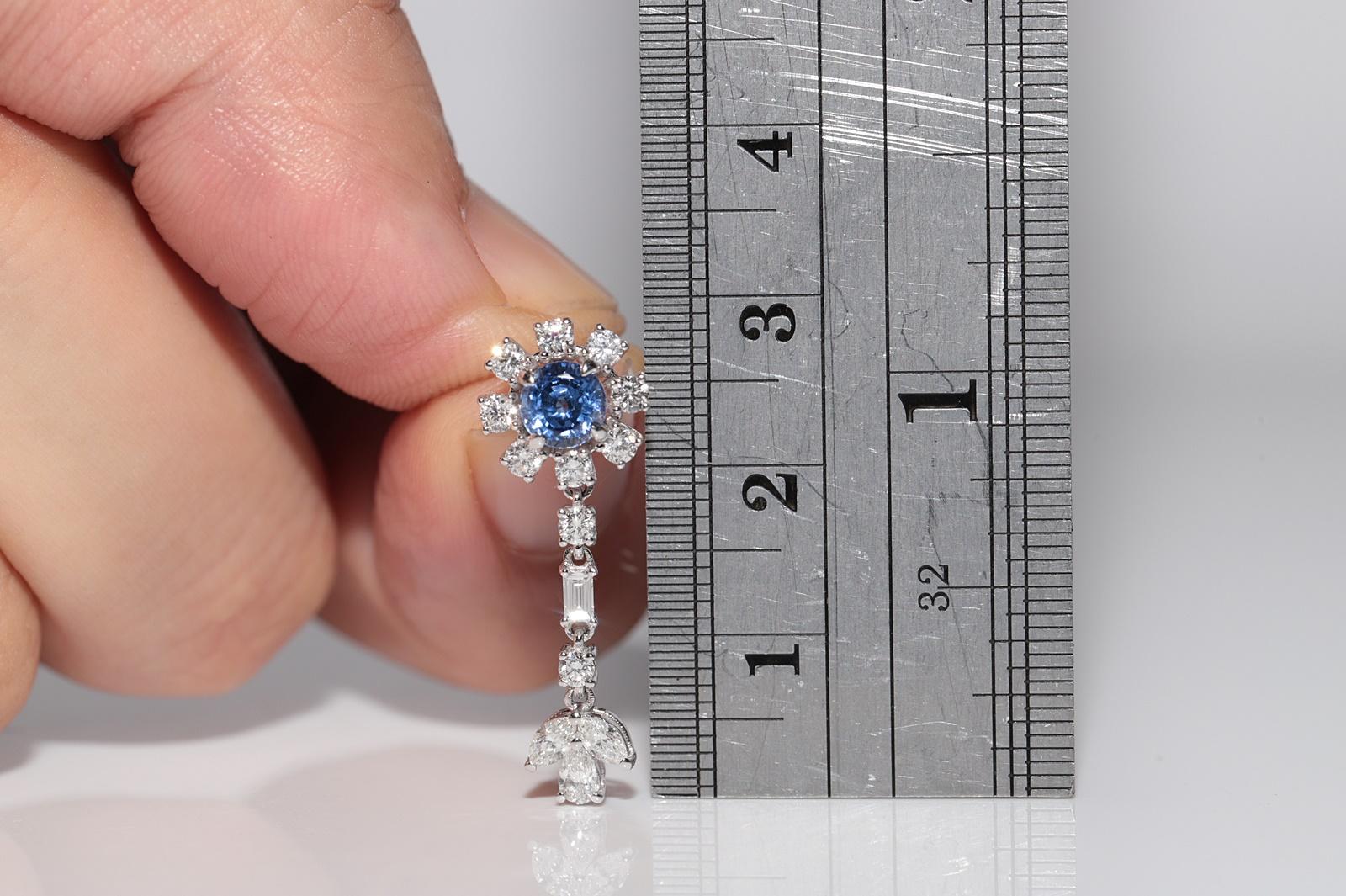14k Gold Natural Diamond And Sapphire Decorated Drop Earring For Sale 8