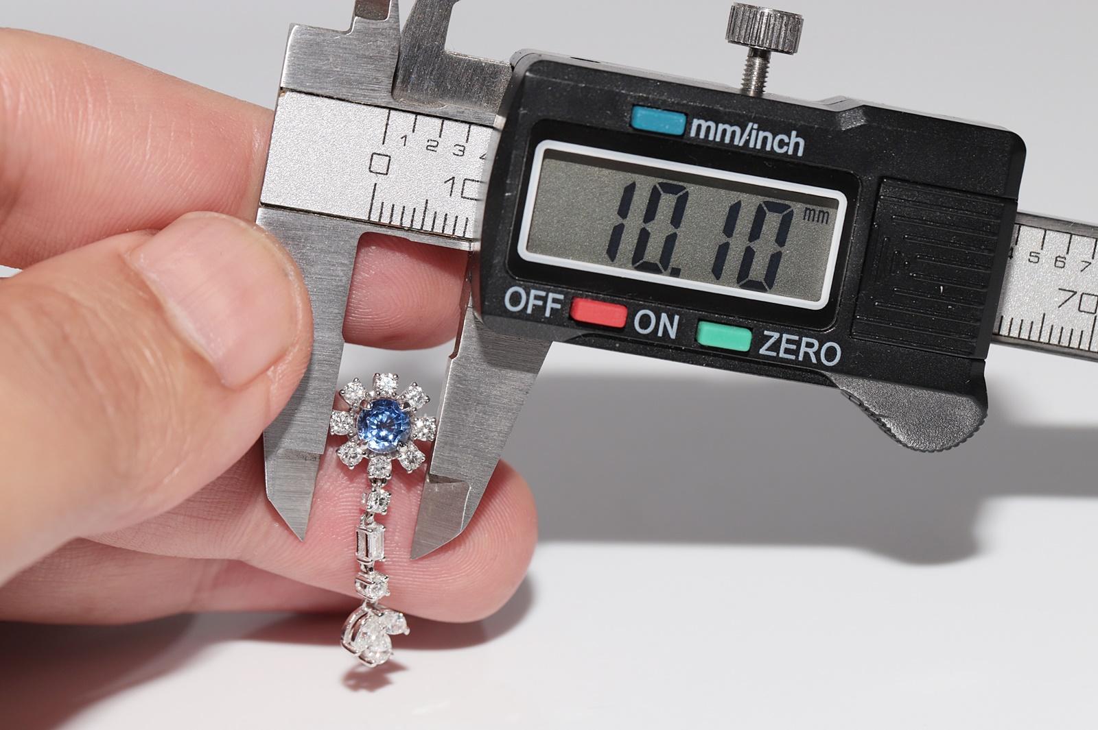 14 Karat Gold Natürlicher Diamant und Saphir Dekorierter Tropfenohrring im Angebot 9