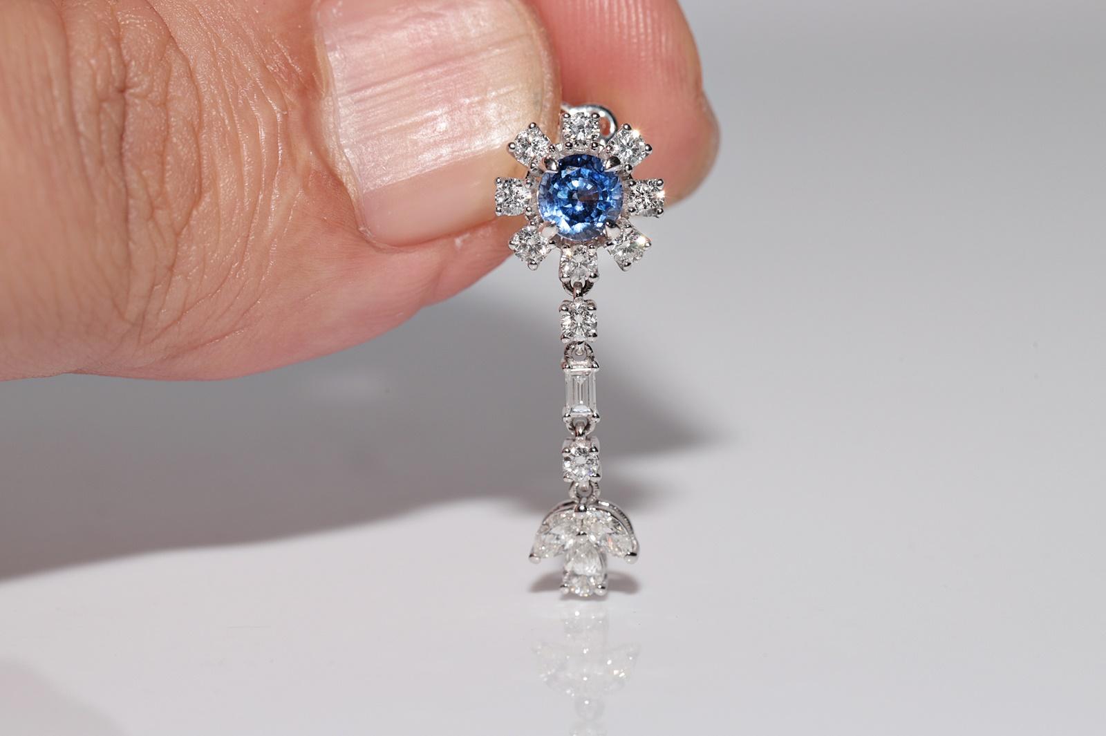 14k Gold Natural Diamond And Sapphire Decorated Drop Earring In Good Condition For Sale In Fatih/İstanbul, 34