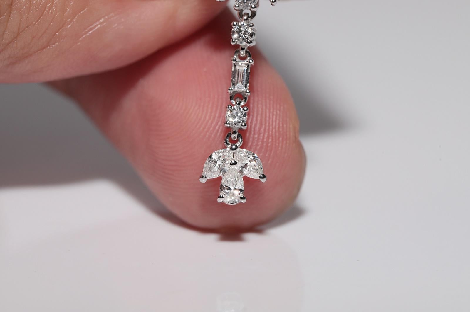 14 Karat Gold Natürlicher Diamant und Saphir Dekorierter Tropfenohrring Damen im Angebot