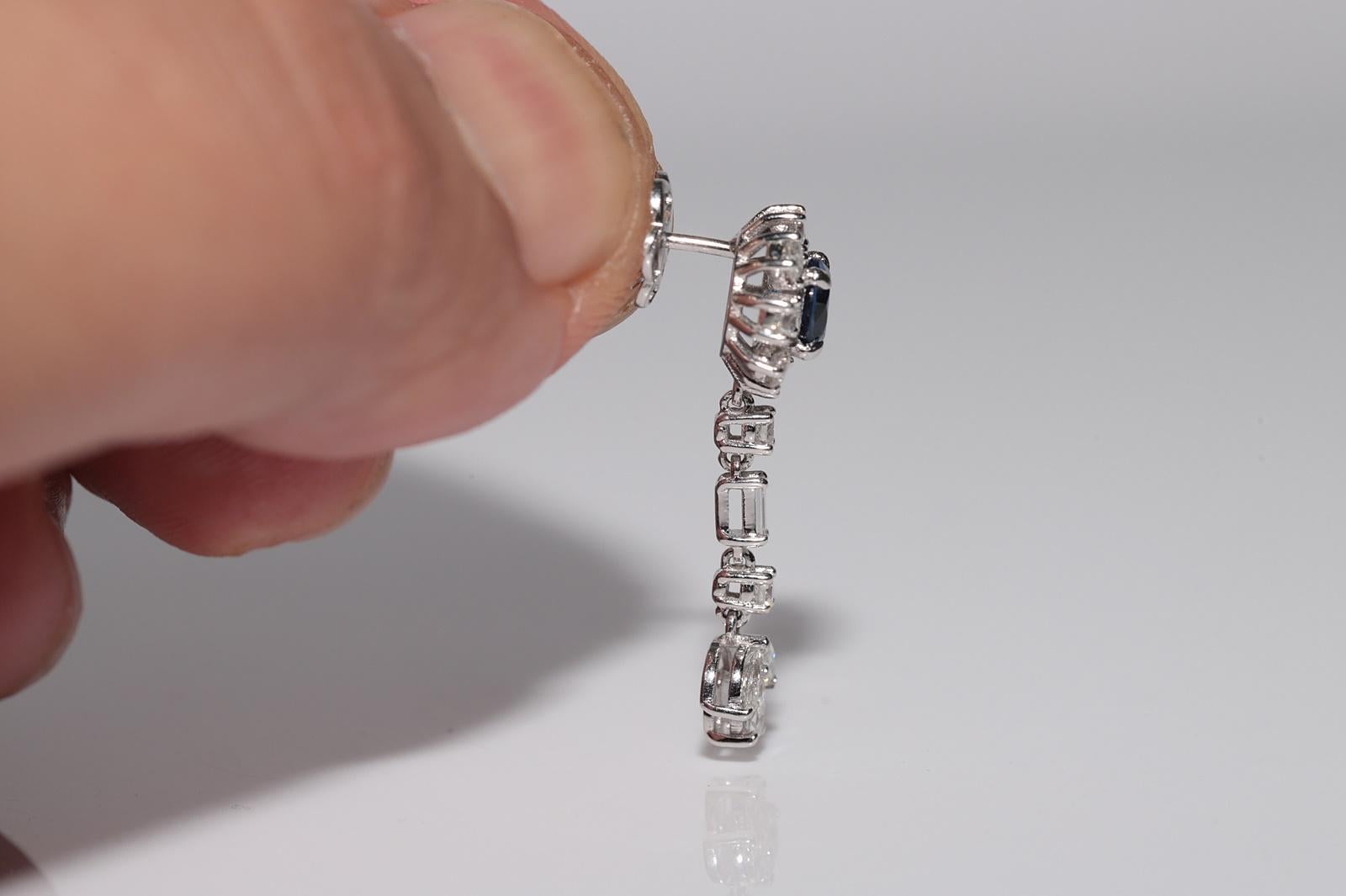 14k Gold Natural Diamond And Sapphire Decorated Drop Earring For Sale 1