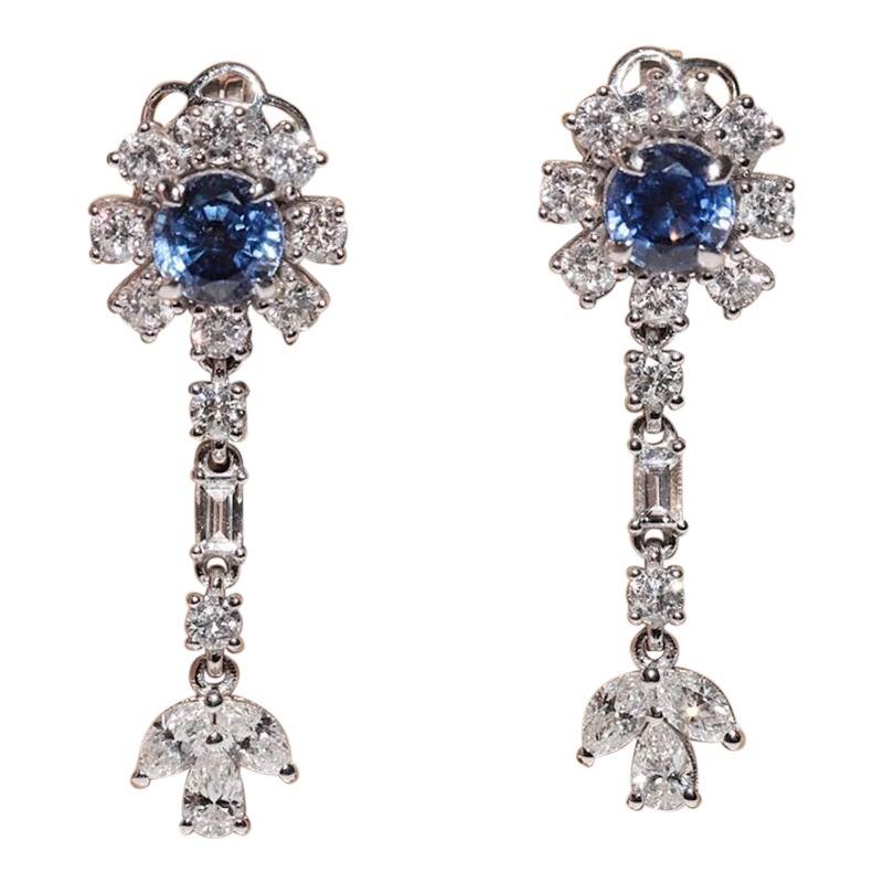 Orecchino a goccia decorato con diamanti naturali e zaffiri in oro 14k