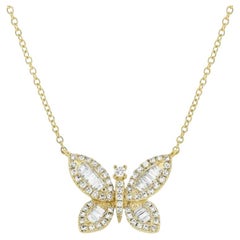 14K Gold Natural Diamond Baguette Butterfly Necklace 14K Gold Natural Diamond Baguette Butterfly Necklace