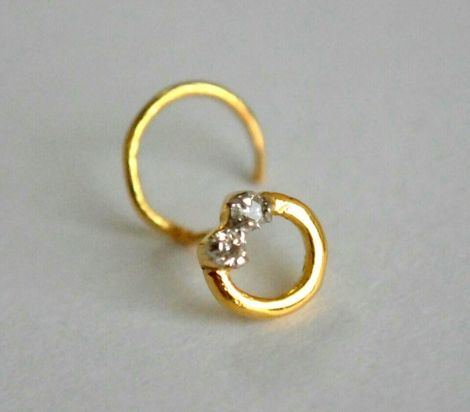 Women's or Men's 14k Gold Natural Diamond Circular Nose Stud C Wire Nose Ear Nostril Piercing. For Sale