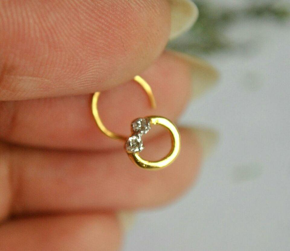 14k Gold Natural Diamond Circular Nose Stud C Wire Nose Ear Nostril Piercing. For Sale 1