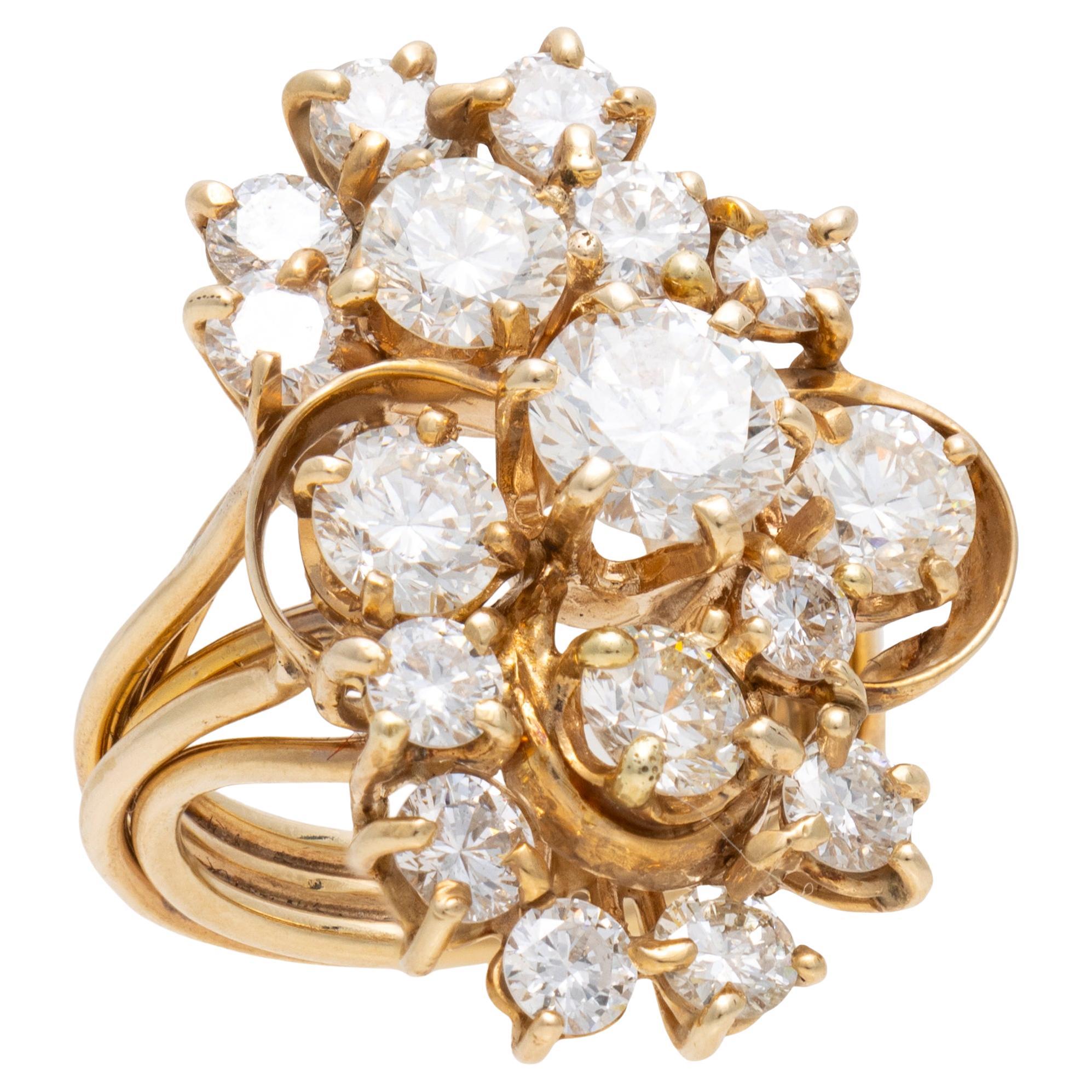 14k Gold Natural Diamond Cluster Ring For Sale