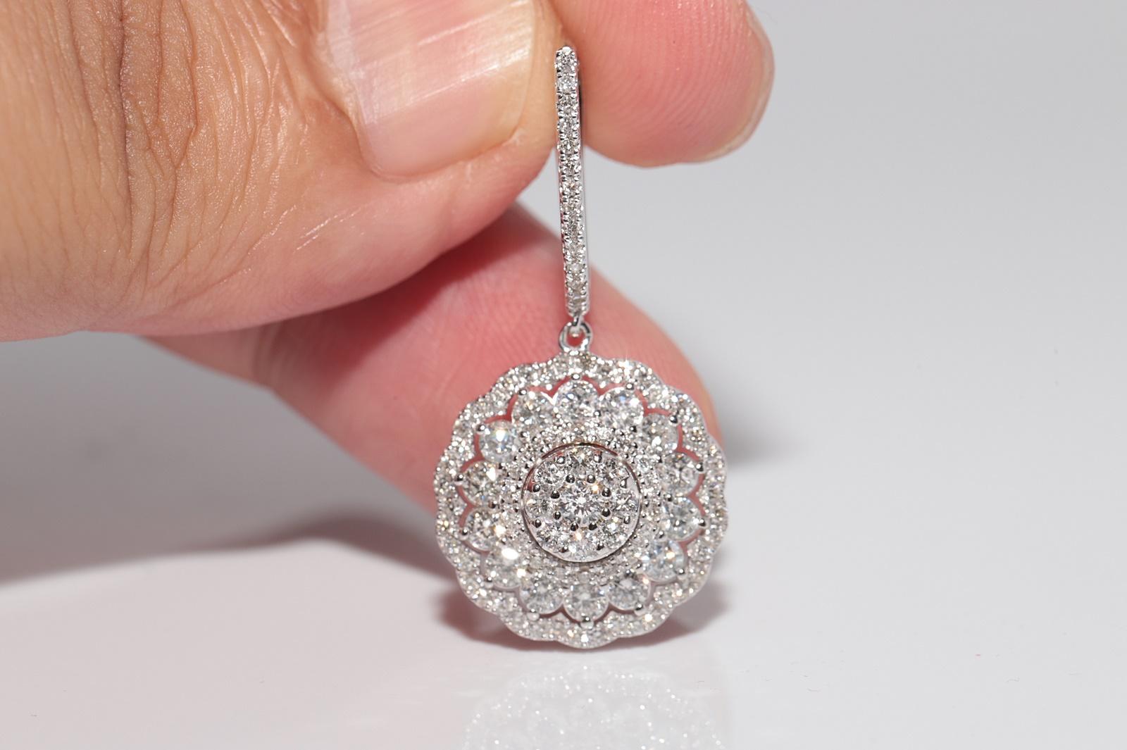 14k Gold Natürlicher Diamant verziert  Runder Design-Tropfen-Ohrring im Zustand „Gut“ im Angebot in Fatih/İstanbul, 34