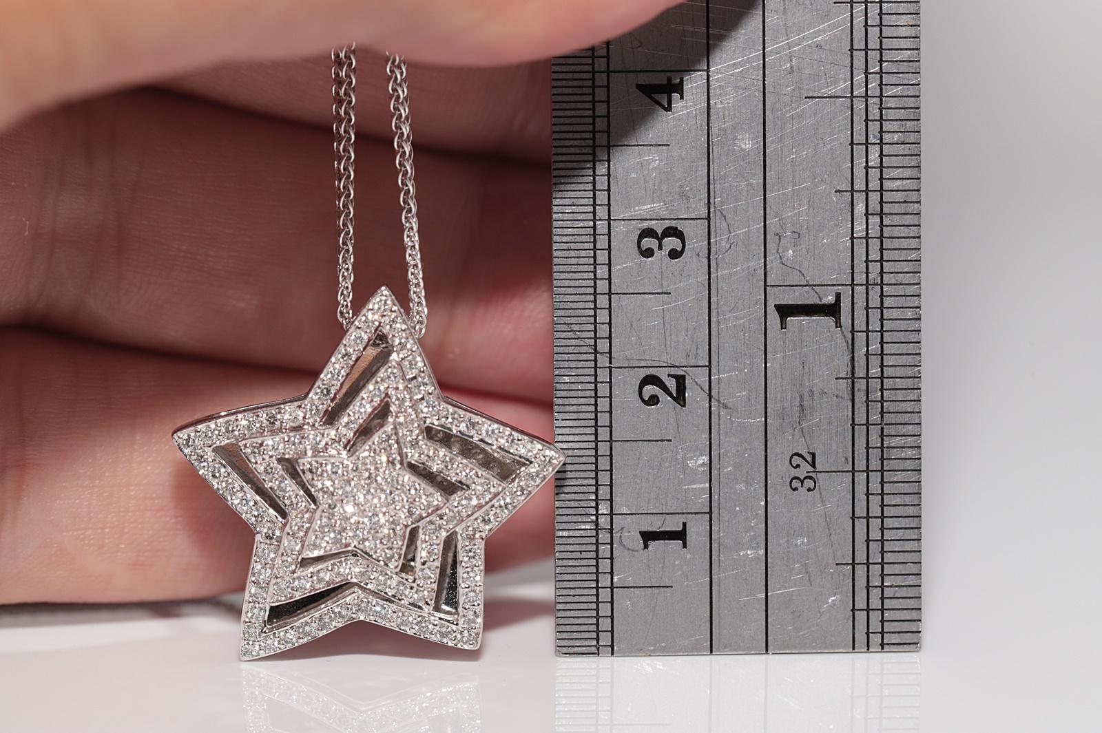 14k Gold Natural Diamond Decorated Star Design Amazing Pendant Necklace For Sale 7