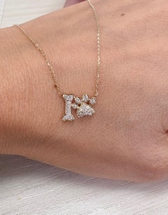 14K Gold Natural Diamond Dog Paw & Bone Necklace