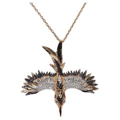 14k Gold Natural Diamond Eagle Design Pendant Necklace