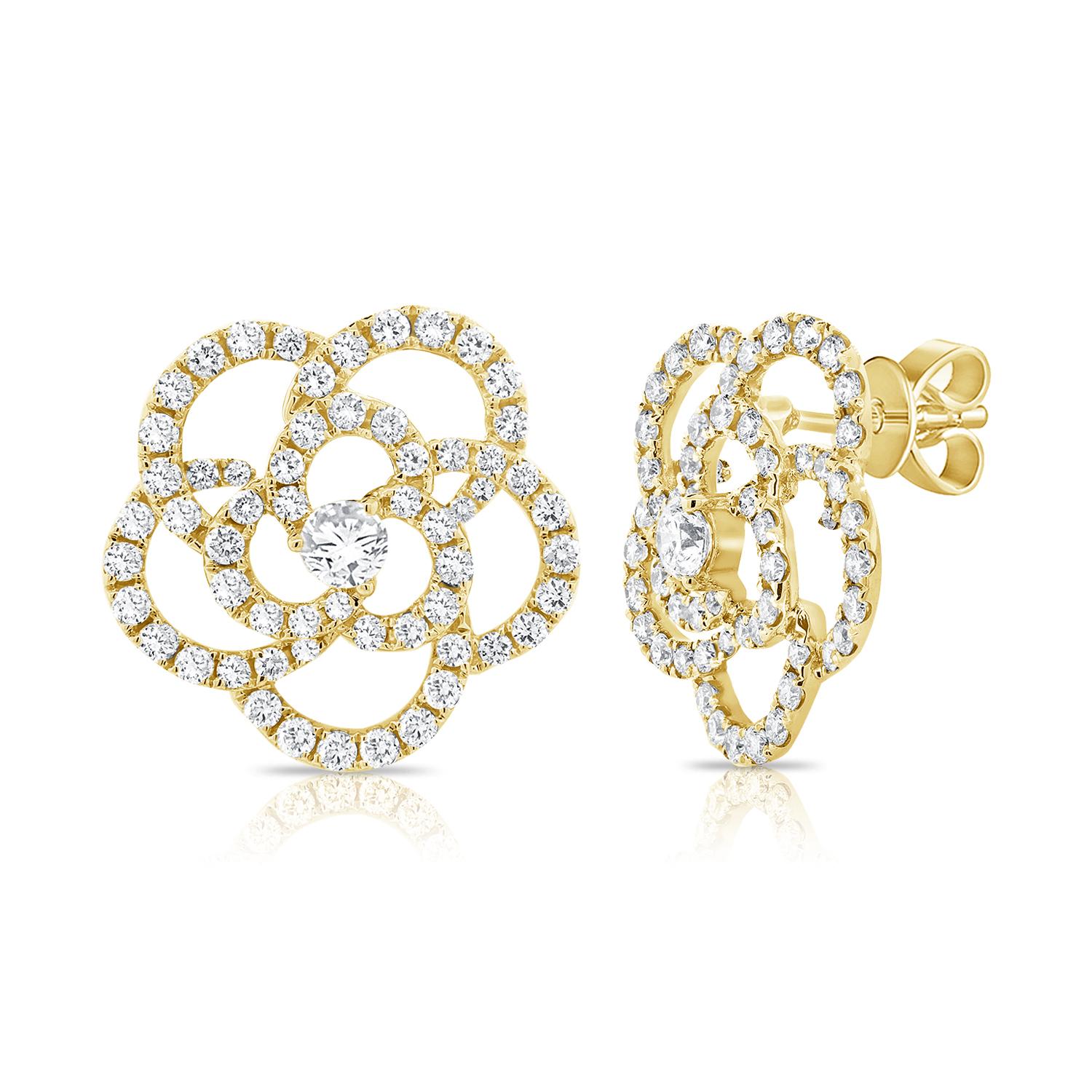 Ces magnifiques boucles d'oreilles en diamant naturel au design floral rehausseront votre look ! Fabriqué en or 14K et diamants ronds naturels. Couleur et clarté GH-SI1. Fermeture papillon. Ils feront un cadeau parfait.

- Or 14K (Faites-nous savoir
