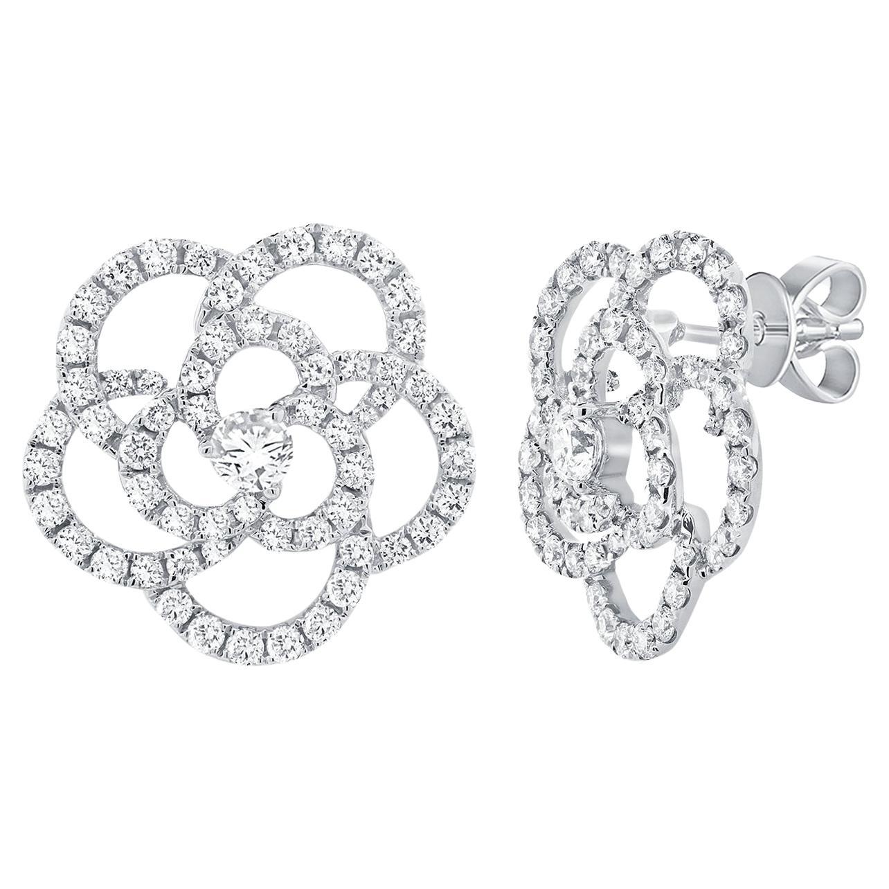 Orecchini con fiore di diamante naturale in oro 14K 1,87cttw 3/4 pollici