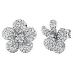 14K Gold Natural Diamond Flower Stud Earrings 3.89cttw 1-inch