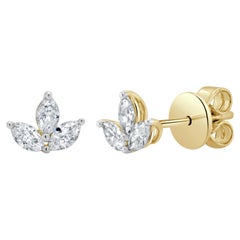 14K Gold Natural Diamond Marquise Cut Flower Stud Earrings 0.45 cttw